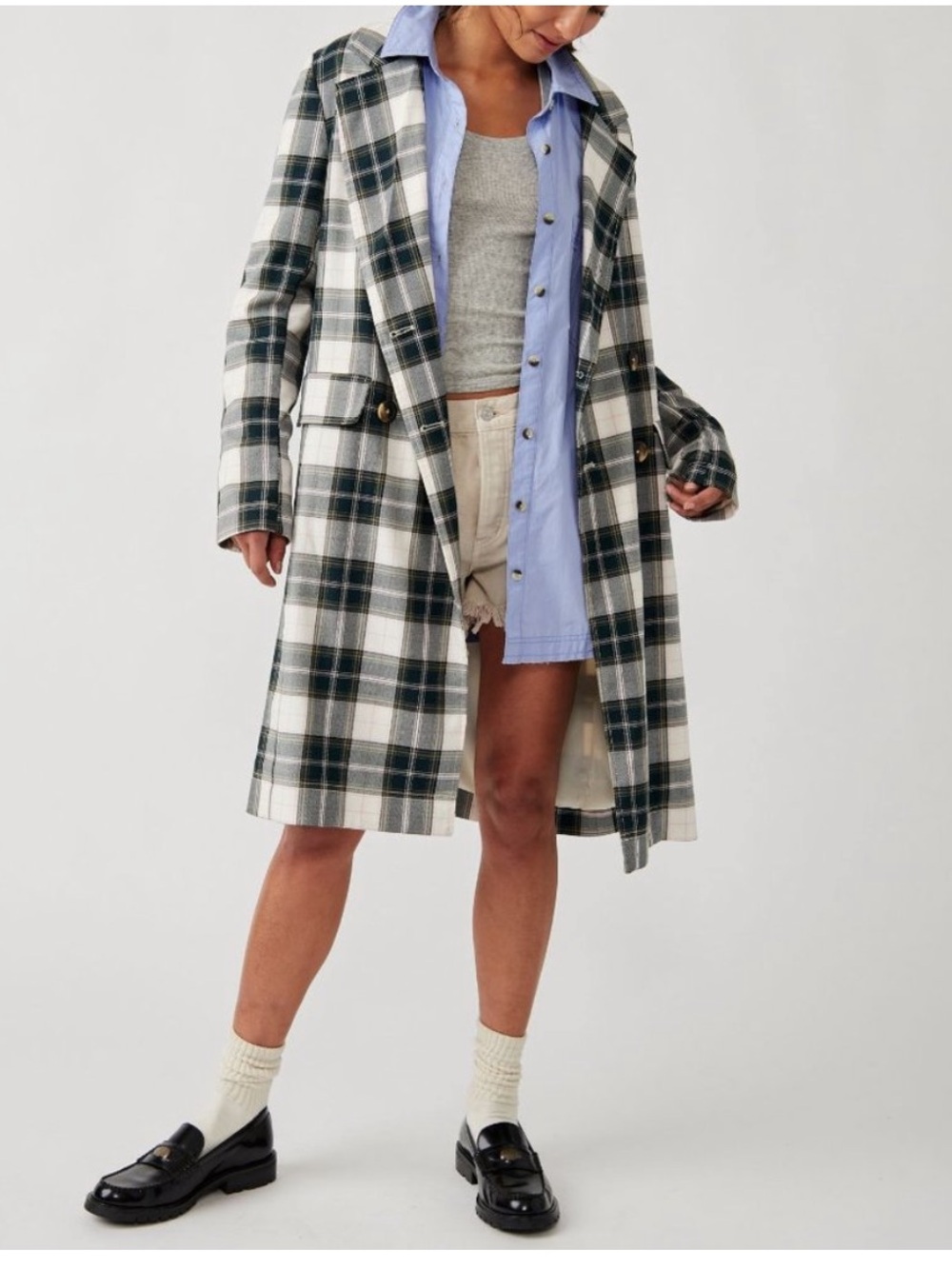 NWT Free people size XS Freddie longline plaid blazer/coat